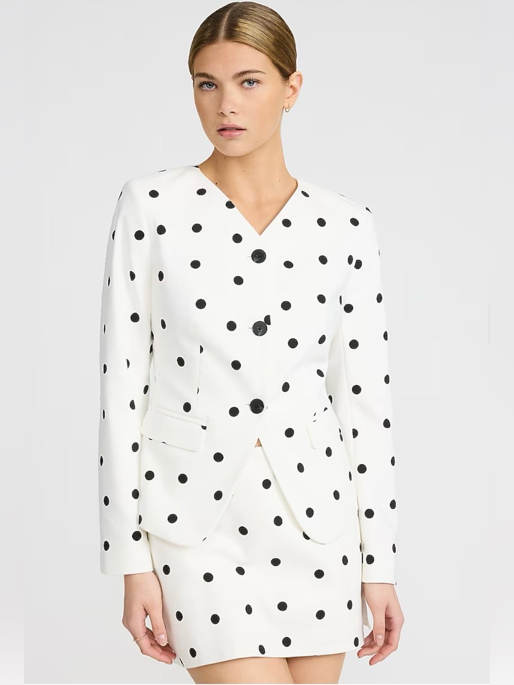Express Editor White Polka Dot Blazer Skirt Set Stretch
Cotton 2-Piece Suit A4 - Picture 2 of 16